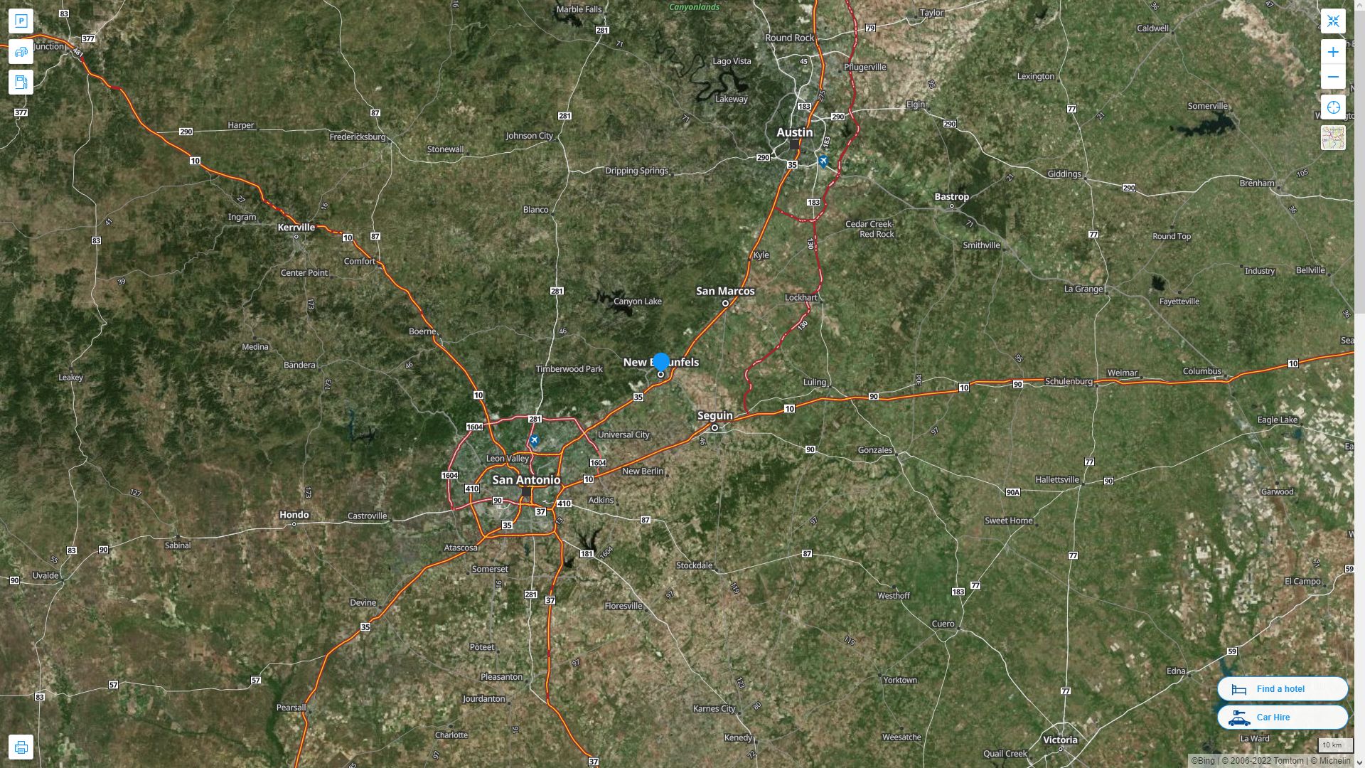 New Braunfels Texas Highway and Road Map with Satellite View